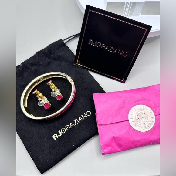 RJ Graziano 3 Piece Enamel Bracelet Earring Set Pink Gold Statement Jewelry NWT - Picture 9 of 11